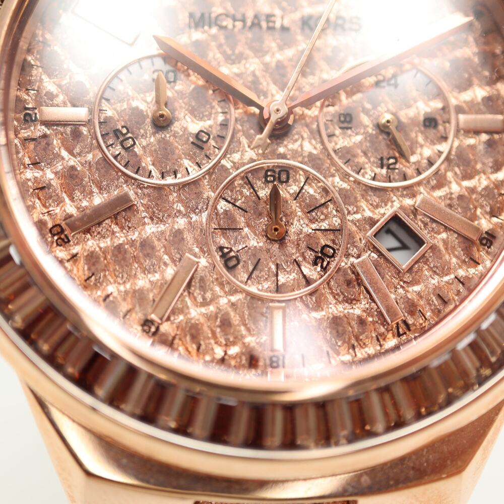 Michael Kors Rose Gold Tone 45mm Chronograph Watch Python Baguette Gramercy Work - Picture 7 of 13